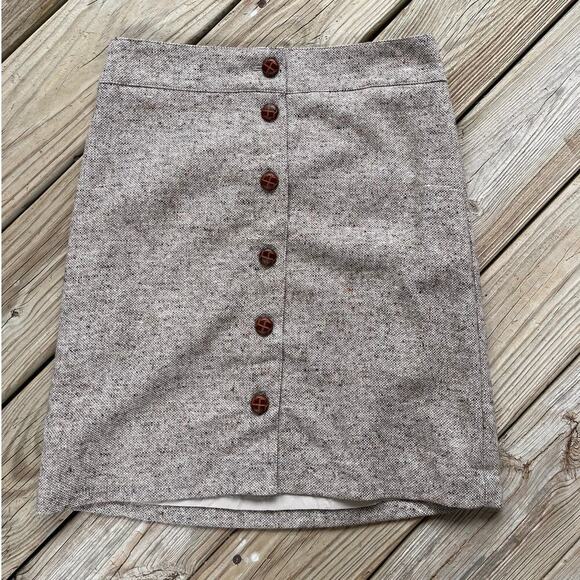 Talbots Women's Brown Tweed Button Front Mini Skirt Size 4. NEW - Picture 1 of 7